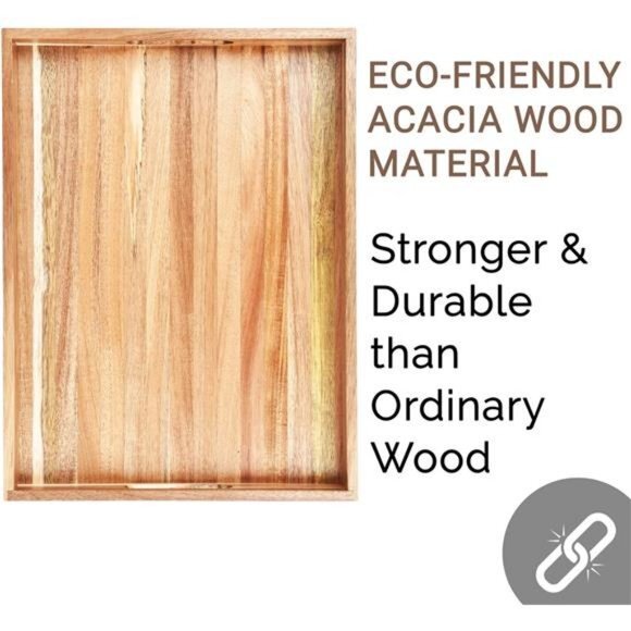 New Acacia Wood Decorative Serving Tray with Handle–for Breakfast, Lunch, Dinner - Picture 6 of 6